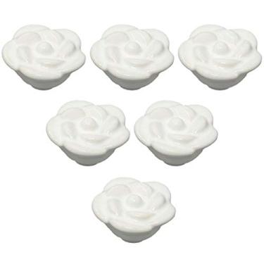 Imagem de Puxador de cerâmica com flor rosa, 6 peças, puxador para armário de cozinha, puxador de porta, puxadores de gaveta, armário de móveis, ferragens de cerâmica (branco)