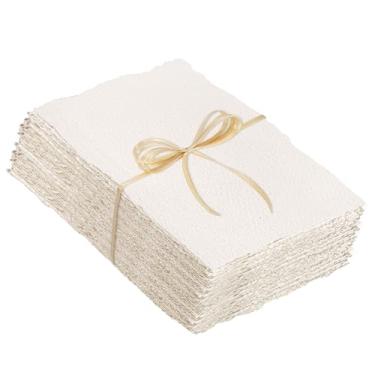 Imagem de 50 folhas de papel para aquarela, 300 g/m² de papel de borda decorada 5 x 9 cm, papel artesanal áspero/texturizado de algodão para aquarelas, convites de casamento, cartões, artesanato