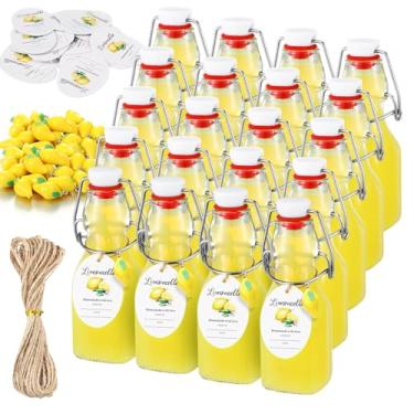 Imagem de Skybooly 20 conjuntos de mini garrafas de vidro flip top de 113 g com tampa oscilante de limoncello vazias mini frascos de vidro com etiquetas e pingentes de limão para lembrancinhas de festa