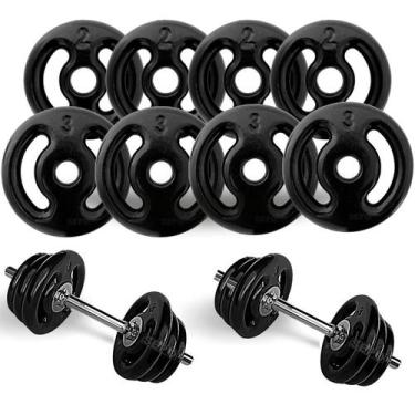 Imagem de Kit Anilhas Emborrachada PRETA 20kg + 2 Barras 40cm - SEPO