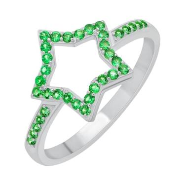 Imagem de GOURIK Anel de esmeralda banhado a ouro branco em forma de estrela tamanho 8 para mulheres - Pedra do mês de nascimento de maio, ajuste confortável, sem manchas, anel resistente e delicado - joias de