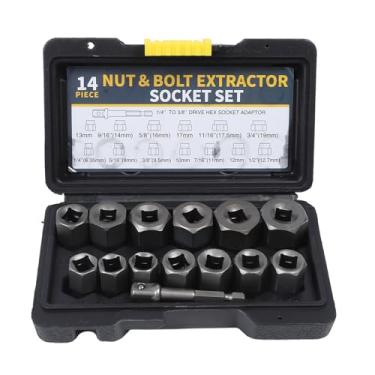 Imagem de Kit de Extrator de Parafuso, 14pcs Cromo Molibdênio Aço 3 8 Drive Removente de Parafuso de Parafuso de Tração Remoção de Porca de Remoção de Porca Removedor de Porca para