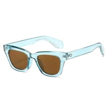 Imagem de HPIRME Óculos de sol femininos com lentes transparentes estilo oceano, UV400, retrô, com rebites, decoração, masculino, óculos escuros (tamanho único/azul chá)