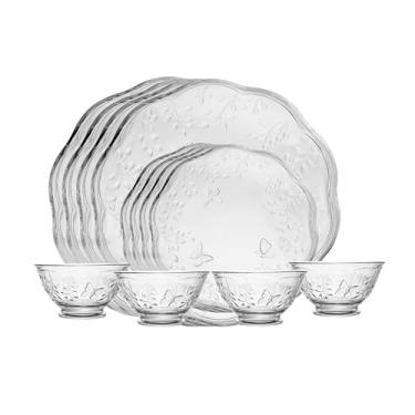 Imagem de LYOR - Jogo de Jantar 12 peças New Butterfly em Cristal Ecológico - Serve 4 Pessoas - 4 Pratos Rasos, 4 Pratos para Sobremesa e 4 Bowls.