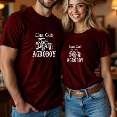 Imagem de Camiseta Unissex Casal Estampa Elas Qué Agroboy Meme Engraçado Relacio