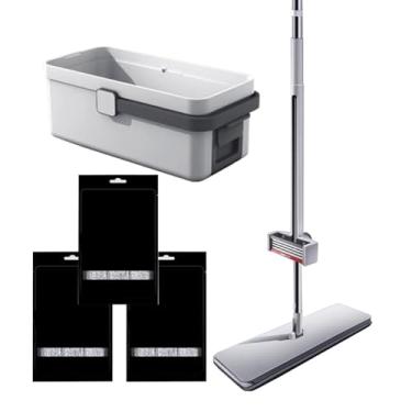 Imagem de TBATM Squeezy Mop com Pano Lavável de Algodão de Microfibra,Girar Mop e Balde,Alça Ajustável,Uso Duplo de Seco e Molhado,para Madeira Laminada Telha de Madeira Cozinha Pisos de Banheiro Paredes,D