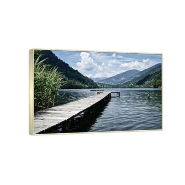 Imagem de RYLJCZ Impressão em tela de paisagem natural. Arte de parede de paisagem moderna. Decoração de parede com imagem do cais do lago Pintura decorativa para sala de estar de casa 30 x 45 cm (11,8 x 17,7