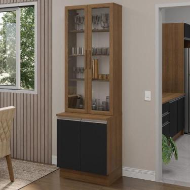 Imagem de Kit Balcão + Cristaleira 70cm Rustic Preto Glamy Madesa