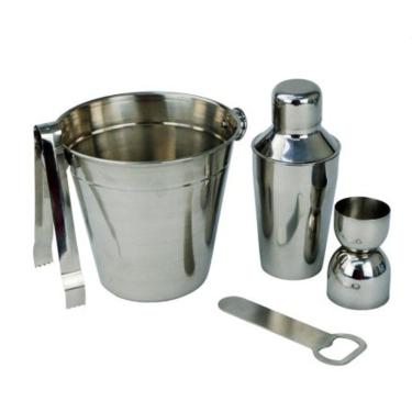 Imagem de Coqueteleira Dosador Abridor Pegador Balde de Gelo KIT BAR 5 Peças de Inox