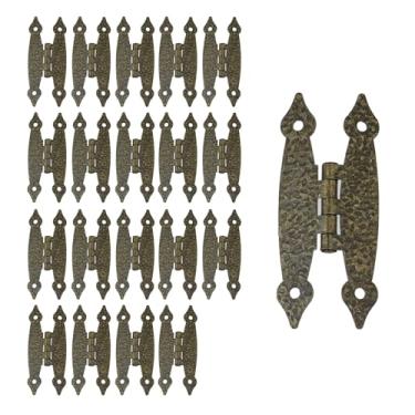 Imagem de T Tulead Dobradiças de armário em forma de H Dobradiça de porta nivelada de ferro dobradiça plana dobradiça decorativa de bronze 9,5 cm × 1,117 cm, 20 peças com parafusos