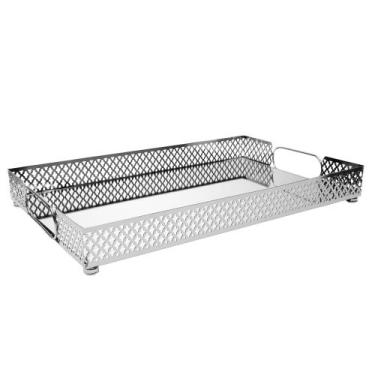 Imagem de Bandeja de 32cm com espelho Marbella prateada metal Wolff Mesa - 61889