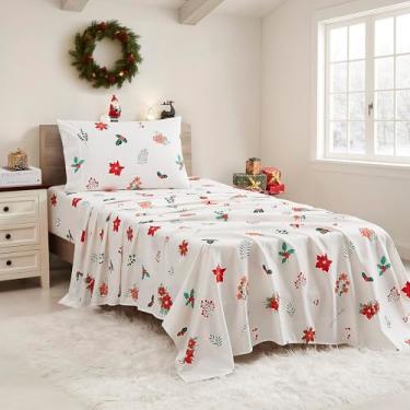 Imagem de Lençóis de Natal tamanho solteiro com tiras embutidas para lençol – Roupa de cama aconchegante de Natal para alegria de férias e sonhos de inverno – Sono macio e confortável para celebrações sazonais