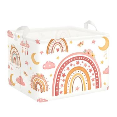 Imagem de Clastyle Cesto de roupa suja arco-íris para bebê, nuvem, cesta de armazenamento para mulheres, meninas, caixa de brinquedos, organizador de roupas dobrável, cesto de berçário para quarto, lua, 40 x 30