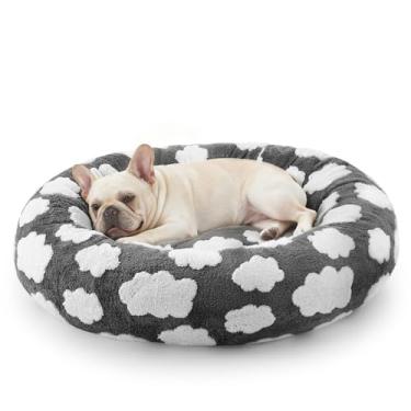Imagem de JOEJOY Cama para cães pequenos donut, camas redondas para gatos internos com capa lavável removível, cama ortopédica fofa para filhotes de cachorro com pelúcia Jacquard felpuda e parte inferior