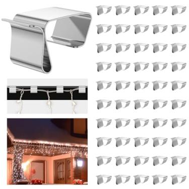 Imagem de LYIYEYAN 100 ganchos de calha de Natal de aço inoxidável, ganchos de teto, clipes de luz de Natal, ganchos de iluminação para decoração de Natal (100)