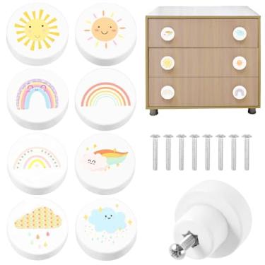 Imagem de XDINGYY Maçanetas de gaveta de madeira brancas, pacote com 8, puxadores de cômoda padrão, puxadores de armários com parafusos, puxadores de móveis, para quarto infantil, cozinha, armário