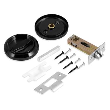 Imagem de KHZSPP Fechadura de porta redonda embutida, puxador de porta de copo oculto de aço inoxidável, puxador de trinco, puxador de trinco embutido embutido para porta de bolso de privacidade (preto)