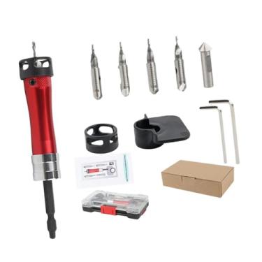 Imagem de MotiveTech Conjunto de brocas escareadoras com design de quatro ranhuras, portátil, multifuncional, com estojo de armazenamento, batente de profundidade, com 2 Chaves