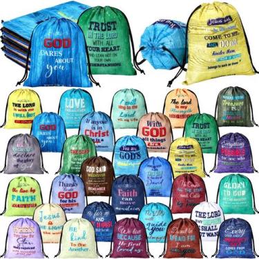 Imagem de Bolsas religiosas Hosuly Bible Verse Drawstring com cordão 30 unidades