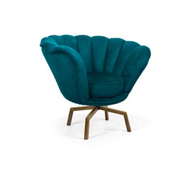 Imagem de Poltrona Petala de Rosa veludo turquesa giratória
