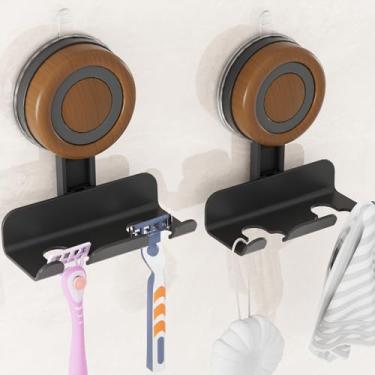 Imagem de Cinola Suporte de barbeador para chuveiro, pacote com 2, suporte de ventosa para parede, ganchos de ventosa removíveis e reutilizáveis para banheiro, ganchos de chuveiro com sucção sem danos, suporte