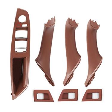 Imagem de Maçaneta da porta lateral 7 peças Kit de capa de acabamento de puxador de porta interno Kit de substituição para interruptor de braço Painel para BMW F10 F11 5 Series 520 523 525 528 530 535 (Marrom)