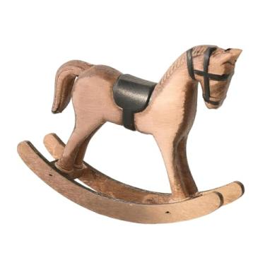 Imagem de Generic Cavalo de balanço decorativo para mesa, peça artística portátil, estátua de cavalo de madeira para decoração de prateleira, escrivaninha, centro de, Castanho Claro Preto