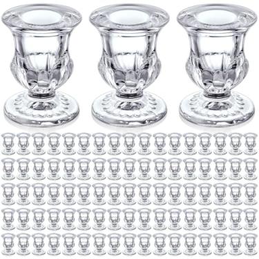 Imagem de Foaincore 90 peças de castiçal a granel castiçal de 6 cm para mesa central de mesa suporte de vela ritual de vidro grosso para decoração de festa de casamento, Natal, Dia dos Namorados (transparente)