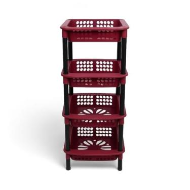 Imagem de Fruteira De Chão De Plástico Multiuso 4 Andares Organizador Empilhável(1 FRUTEIRA VINHO)