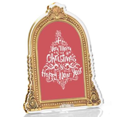 Imagem de Decoração de mesa de desejos de árvore de Natal - placa de centro de mesa vermelha de feliz Natal para mesa prateleira cornija decoração de casa