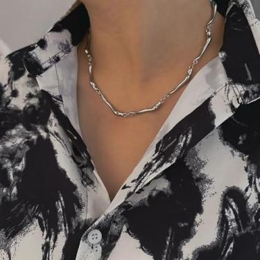 Imagem de Colar masculino minimalista de prata, moderno, irregular, retrô, ondulado, joia delicada, presente de aniversário, one size, Metal, Sem Pedra Preciosa