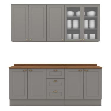 Imagem de Cozinha Completa Americana 4 Peças Cinza/nature Com Tampo - Móveis Henn Cinza/nature