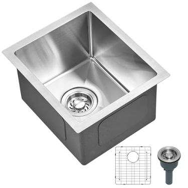 Imagem de Xiiwin Pia de cozinha pequena de 33 cm de montagem inferior de 33 cm x 38 cm, tigela única de aço inoxidável para bar de vinhos, lavanderia, prata escovada