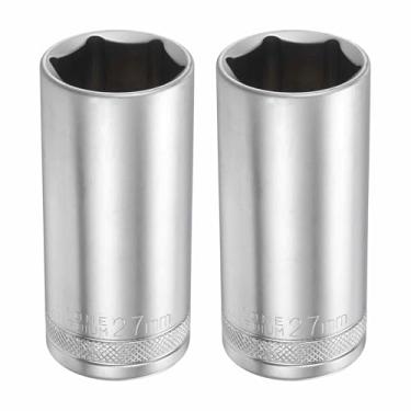 Imagem de HARFINGTON 2 peças soquete profundo de 6 pontos 1/5.1 cm Drive 27 mm Deep Metric CR-V aço polido niquelado 78 mm / 3,1" ferramenta de soquete sextavado longo para reparo de parafusos de porcas