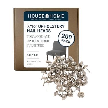 Imagem de House2Home Tachas de estofamento para móveis, Cabeças de unhas de estofamento de 7/16 polegadas para acabamento de móveis, pregos decorativos para madeira e móveis estofados, 200 cabeças de unhas prateadas decorativas, kit de acabamento de pregos