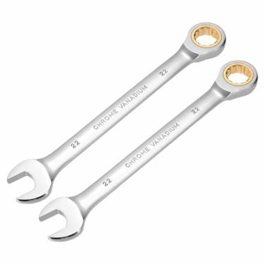 Imagem de HARFINGTON 2 peças chave de catraca de 22 mm métrico 12 pontos CR-V aço cromado alongamento caixa dupla chave catraca de extremidade aberta com 72 dentes e chave inglesa de 5° para reparo