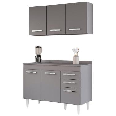 Imagem de Armário Aéreo Honduras E Balcão Gabinete Com Tampo 120cm Suécia Cinza - Lumil