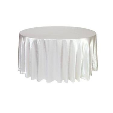 Imagem de Toalha De Mesa Redonda Cetim Seda Branco 4 Lugares Festa
