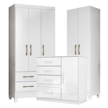 Imagem de Guarda Roupa Infantil Lima Com Cômoda Vênus E Armário Multiuso New íris Branco Brilho - Moval