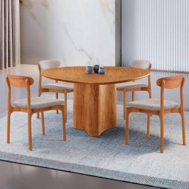 Imagem de Mesa 135cm Laminado Com 4 Cadeiras Noronha Moderna Brisa Imbuia