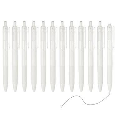 Imagem de PATIKIL Pacote com 12 canetas retráteis de 0,5 mm, canetas esferográficas retráteis, de ponta fina, para escritório, casa, suprimentos, diário, caderno, branca, pacote com 12