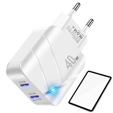 Imagem de Shakven Adaptador de carregador de viagem, carregador de duas portas | Adaptador de carregador rápido,Carregador portátil tipo C de 40 W, carregador de duas portas para uma ampla gama de modelos de