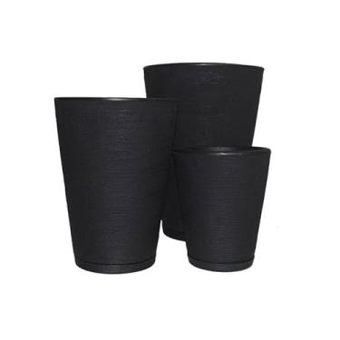 Imagem de Vasos para Plantas Coluna Redonda Cone Jateada P/M/G em Polietileno Decorativo Jardim Moderno vasos para plantas (PRETO COM PRATO JGRT05)