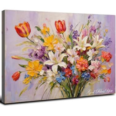 Imagem de Arte de parede em tela tulipas lírio flor silvestre floral pintura a óleo impressão aquarela 40,6 x 61 cm grande moldura vintage decoração fazenda imagens botânicas país rural home office pôster