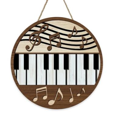 Imagem de Bolisom Placa de teclado de piano musical para porta da frente, cabide de madeira, notas musicais, sala de aula, decoração de casa, guirlanda de madeira artística rústica, decoração de parede