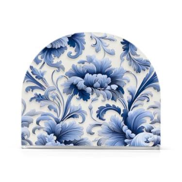 Imagem de Wassud Porta-guardanapos de acrílico floral azul, dispensador de guardanapos de papel moderno em forma de U para mesa, cozinha, sala de jantar, bancada 1 peça (comporta 50-60 guardanapos)