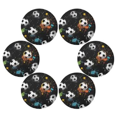 Imagem de Wassud Jogo americano conjunto de 6 tapetes redondos de bola de futebol para cozinha e jantar, tapetes laváveis e resistentes ao calor, decoração de mesa 39 cm