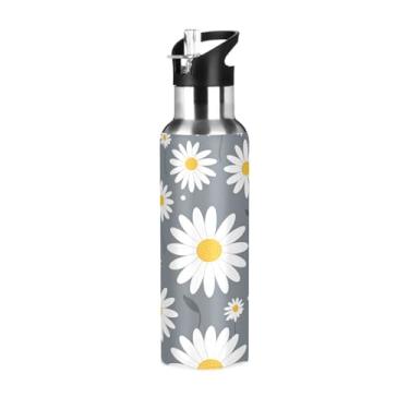 Imagem de Wassud Garrafa de água branca Magritte de aço inoxidável garrafa de água esportiva com canudo garrafas de água isoladas copo portátil de viagem 947 ml