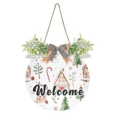 Imagem de YETTASBIN Placa de boas-vindas para casa de árvore de Natal, placa impermeável para pendurar na parede, guirlanda decorativa de varanda, para inauguração de casa, quintal, jardim, decoração de férias