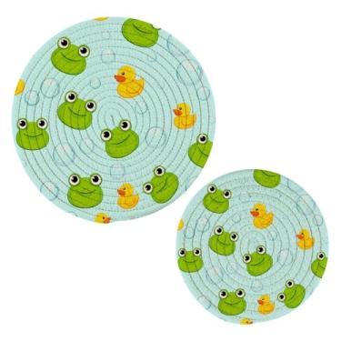 Imagem de Wassud Sapo com pente de pato para pratos quentes suportes de panela redondos de algodão almofadas quentes elegantes porta-copos decoração de cozinha e acessórios, 2 peças